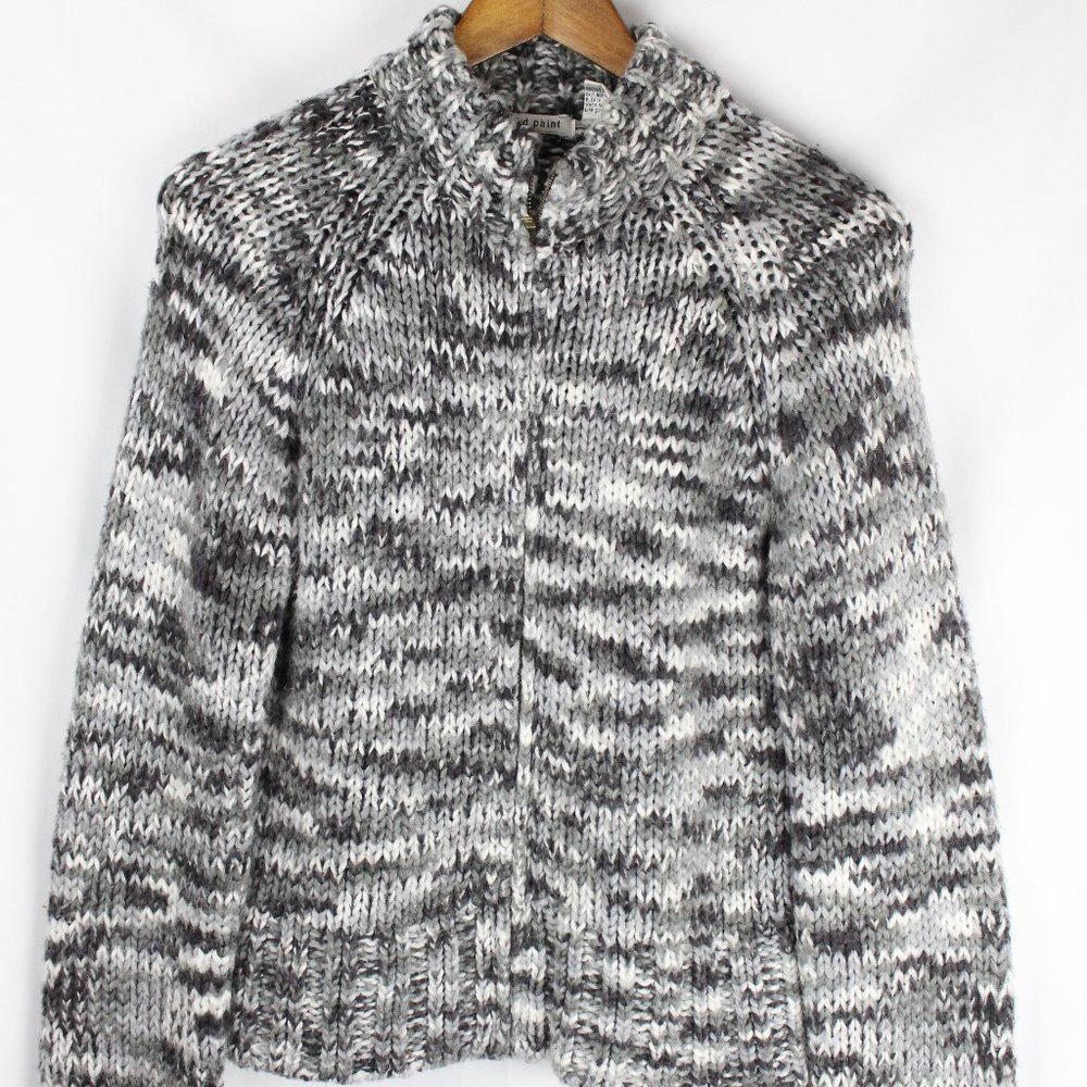 Red Paint Full Zip Knit Sweater